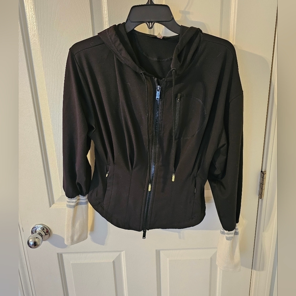 Free People Movement Black Corset Double Full Zip Knit Cuff Jacket Size M